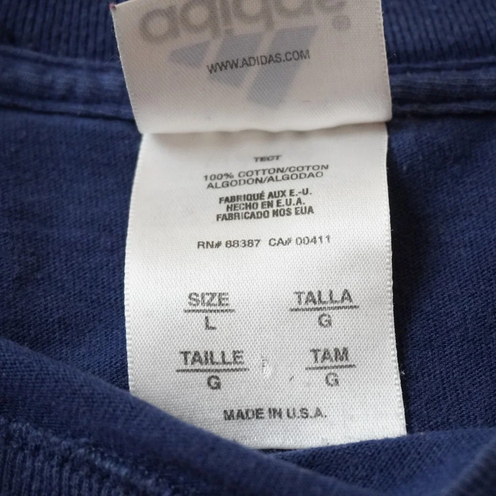 Vintage Adidas T-Shirt Large Mens Navy Blue Mountain Logo USA Made Cotton Tee